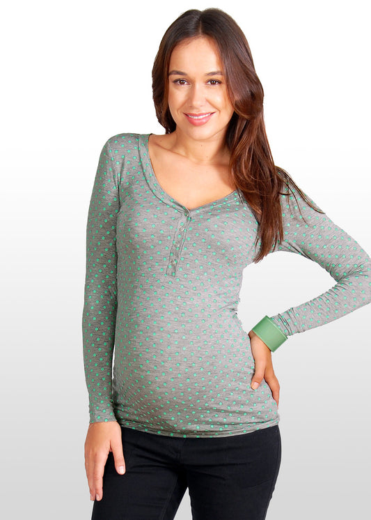Mint-Green Polka Dot Maternity/Nursing Top