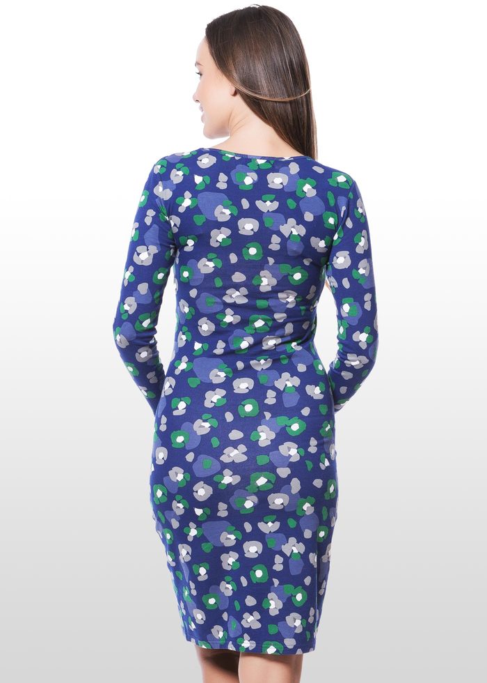 Blue & Green Floral Print Maternity & Nursing Dress