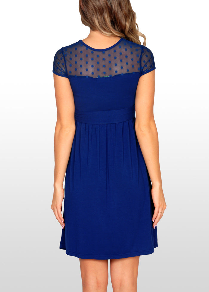 Blue Dotted Lace Maternity Dress