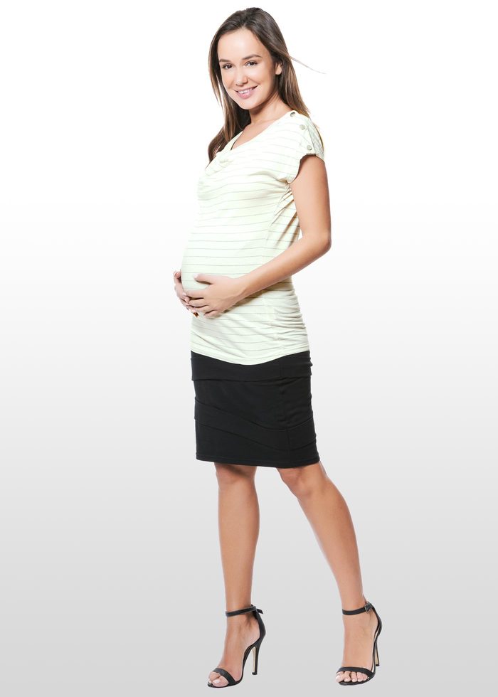 White & Silver Strip Maternity & Nursing Top